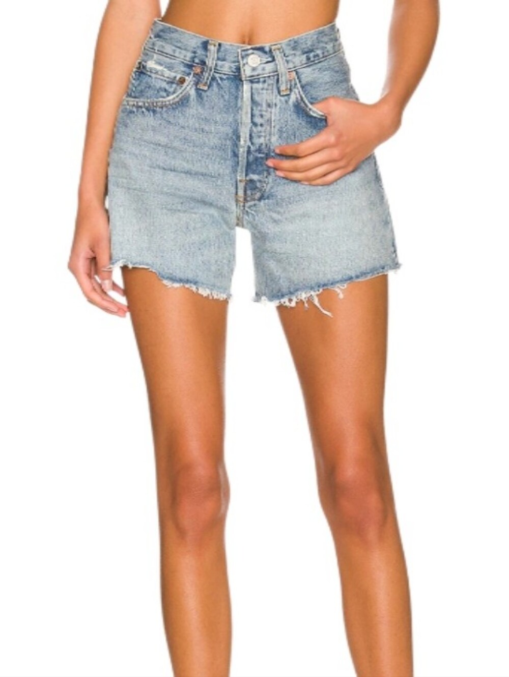Agolde Parker Long Distressed High-Waist Cutoff Denim Shorts